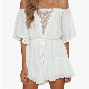 White jumper swimsuit cover up